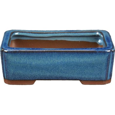 Vaso per bonsai rettangolare in gres smaltato blu-verde scuro 12,5x8x3,5 cm - XC032