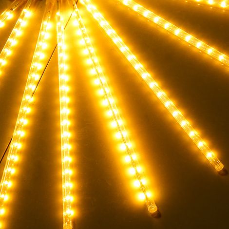 Guirlande lumineuse LED météorite pluie diamant horloge intérieure et extérieure Noël - 30cm [ensemble de 8 pièces] paiement plug - in, blanc chaud