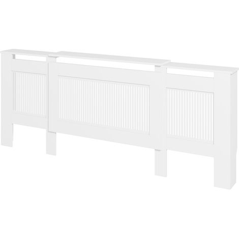 Heizkörperverkleidung ausziehbar Heizkörperabdeckung mit Ablage, Lamellen, Heizungsabdeckung Heizungsverkleidung Heizkörper Abdeckung 125-201 x 19 x 81,5 cm Weiß