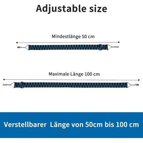 Tendeurs Elastique avec Crochets,Pack de 4 Tendeur Elastique Réglables Sandow Elastique 1M Tendeur Plat, Bleu (1/4)