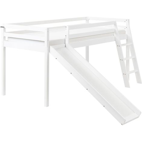 Mid Sleeper Bed Pine Wood STAPLE 90 x 200 cm (EU Single) with Slide White