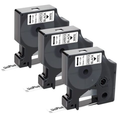 Compatible avec les rubans d'étiquettes Dymo, texte noir sur fond blanc, 12 mm x 7 m, 3 rouleaux, convient aux imprimantes d'étiquettes de la série LabelManager. (1/5)