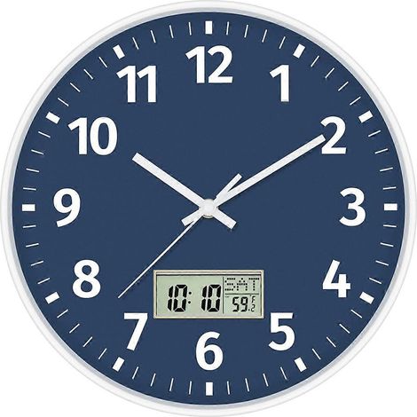 Digitale Wanduhr mit Anzeige von Uhrzeit, Wochentag und Temperatur, geräuschlos (1/5)