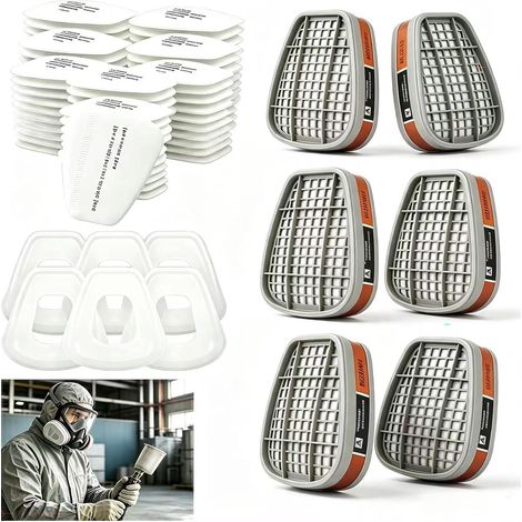 6001 Kit D'Accessoires Filtrant, Filtres pour Respirateur, Avec 80 Cotons Filtrants + 6 Cartouches Filtrantes et 6 Couvercles,Compatible 6200 6502 6800 7501 7502,pour Peinture Bricolage Industrie (1/5)