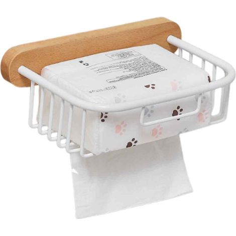 Porte-rouleau de papier toilette mural en bois massif blanc, sans perçage, style japonais créatif (1/5)