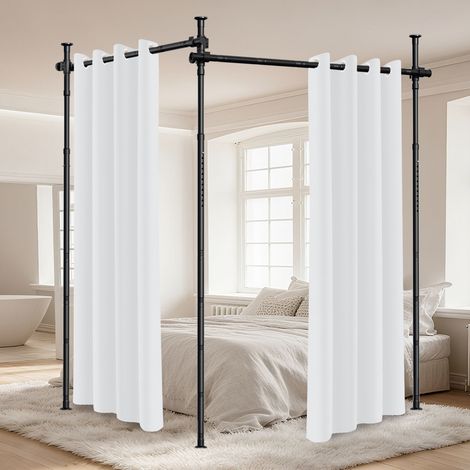 Wolketon Raumteiler Paraventgestell Gardinenstange, 1,22-3,05M Höhenverstellbar Gardinenständer Flexibel Raumtrenner Gestell, Breite 70-355CM Verstellbar 5-Stangen Schwarz