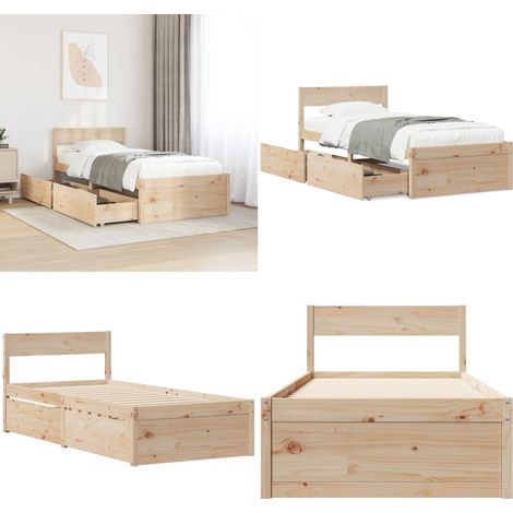 Cadre de lit sans matelas 75x190 cm bois de pin massif - Cadre De Lit - Lit Double - Lit Design - Meuble Chambre - Rangement Sous Lit - Home & Living (1/5)