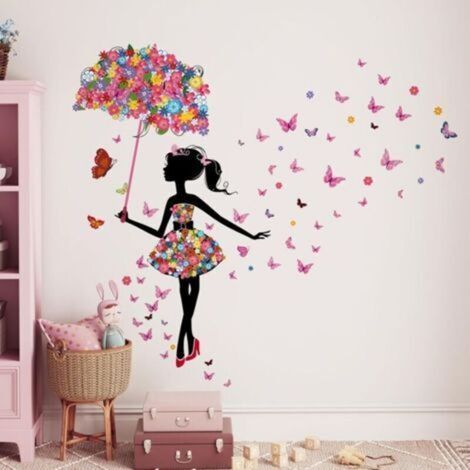 Stickers muraux fée fleur 40x60cm – Autocollants amovibles pour chambre bébé – Vinyle non toxique – Décoration murale ludique (1/5)