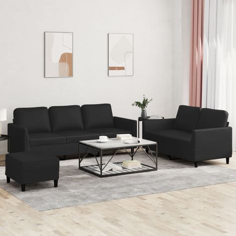 3-tlg. Sofagarnitur mit Kissen Schwarz Kunstleder (1/5)