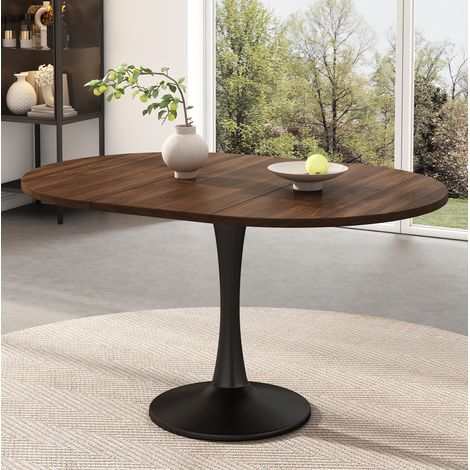Tavolo da pranzo ovale allungabile 140x100x75 cm, salvaspazio, design moderno, MDF colore noce (1/5)