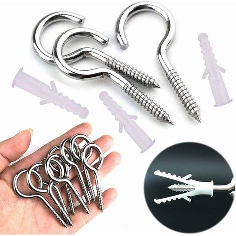 Piton à visser en inox – Lot de 10 pièces avec chevilles – Longueur 65mm – Pour fixation lustres et artisanat (1/5)