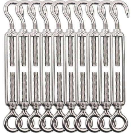 M5 Hakenspanner (Haken und Öse), Stahlspanner/Spanner aus Edelstahl 304 für Wäscheleinen, Stahlseile, Stahldrahtseile – 10 Stück – Crezuo