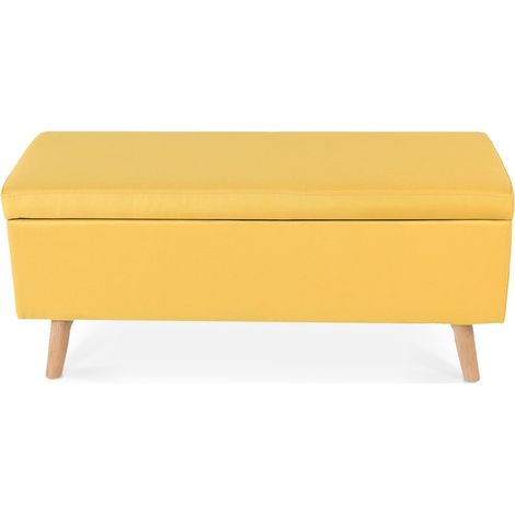 Banquette coffre de style scandinave Eline tissu jaune