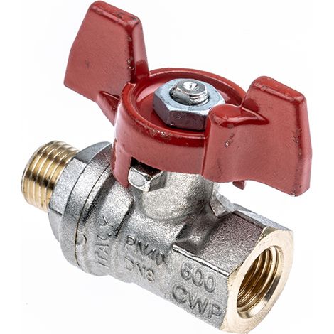 Robinet à boisseau sphérique haute pression en Laiton BSPP 1/4" Poignée Rouge 2 voies ( Prix pour 1 ) (1/3)