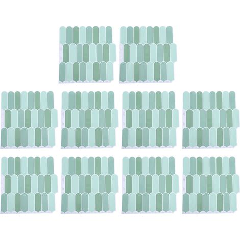 Lot de 10 panneaux muraux 3D autocollants décoratifs de 30 x 30 cm (12 x 12 pouces) pour salle de bain, buanderie et salon (vert).