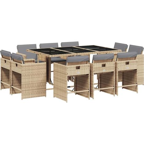 Maison Exclusive - 11-tlg. Garten-Essgruppe mit Kissen Beigemisch