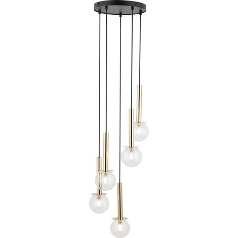 Suspension moderne noire/or 5 globes verre G9 Sigma (1/2)