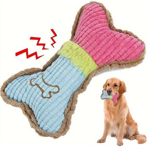 BelleRise – Interaktives, knochenförmiges Plüsch-Hundespielzeug mit Quietscher – Für mittelgroße Hunde geeignet (1/5)
