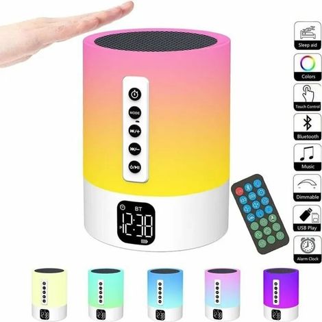 Veilleuse enfant avec enceinte Bluetooth, lampe de chevet tactile, bruit blanc, cadeau idéal pour ado/enfant ODIPIE (1/4)
