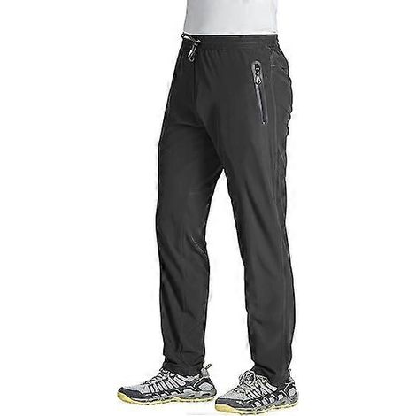 Pantalon homme léger à séchage rapide pour la randonnée, la pêche, la course à pied et le sport. 2 poches zippées, bas ouvert, style jogging, taille XXXL. (1/5)