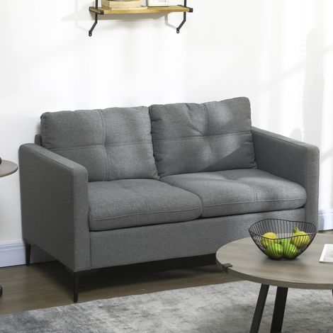 Modern 2-Seater Sofa, Linen Look, Dark Grey (1/5)