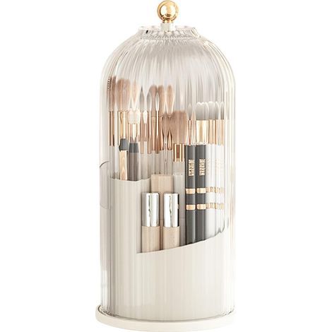 - Organizzatore per trucchi - Porta pennelli - Rotazione a 360 gradi con coperchio antipolvere - Per bagno e toeletta - Trasparente - 25x12 cm (1/5)