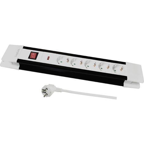 Bloc multiprise 5 Prises avec Protection intégrée Protection de Contact Accrue 3 m Blanc Noir