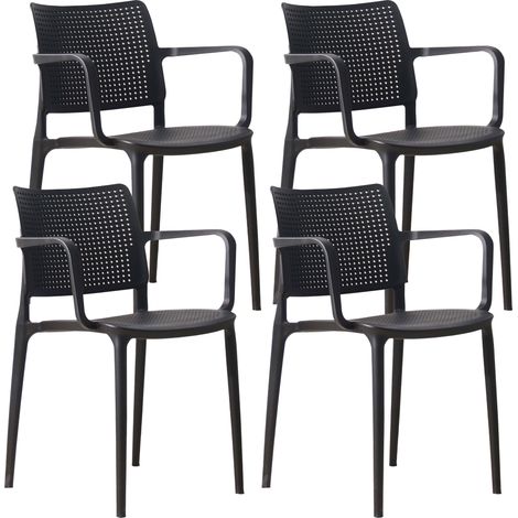 Lot de 4 chaises de terrasse en plastique noir