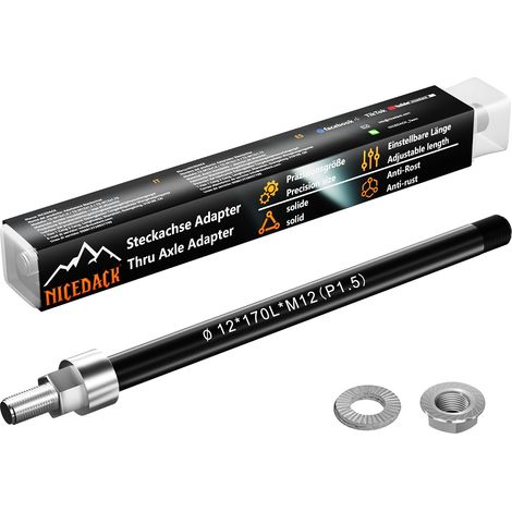 Adaptateur d'axe enfichable M12 pour remorque de vélo, Adaptateur d'axe de Roue de vélo, Longueur de Tige réglable (1/5)