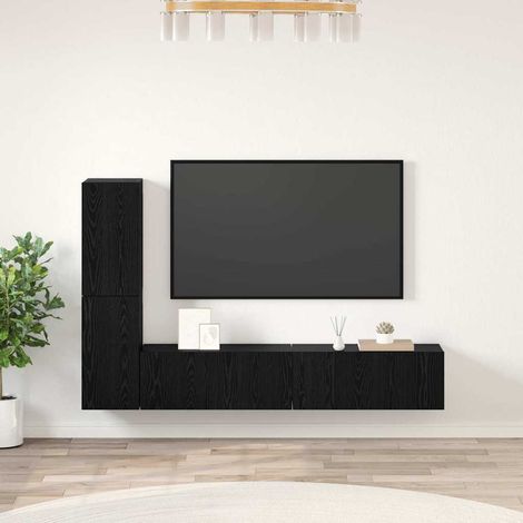 Wand-TV-Schrank 2 pcs Schwarz Eichen-Optik Holzwerkstoff