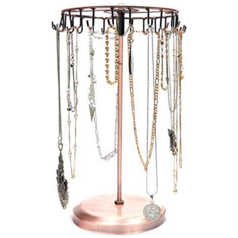 Sollbry Porte Bijoux Rotatif en Métal Cuivré (23 Crochets) - Tour de Presentoir Bijoux - Porte Collier, Bracelets, Bagues et Boucles d’Oreilles