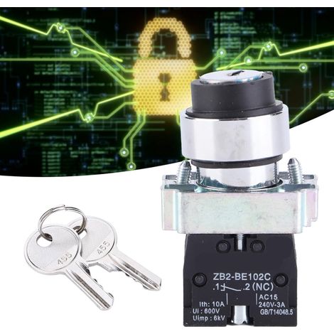 Commutateur à Clé Rotatif à 2 Positions, Taille du Trou de 22 Mm Verrouillage électrique à Réinitialisation Automatique Verrouillage par Rotation + Clé (1/5)
