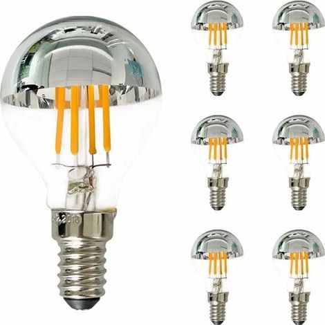6pcs Ampoule LED E14 Dimmable Edison 4W équivalent 40 Watts, G45 Miroir Ampoules à Filament LED à Pointe Argentée, Blanc Chaud (1/5)