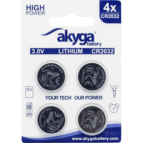 Batterie al litio CR2032 Akyga AKY2100 3V / 210mAh, confezione da 4 pezzi (1/3)