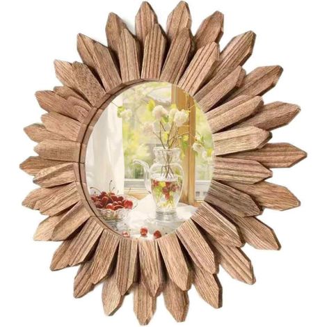 Miroir Mural Rond - Cadre Bois Massif Finition Torche - Décoration Murale pour Chambre Salon Salle de Bain - Diamètre 30 cm - 1 Pièce