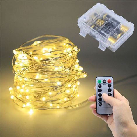 Guirlandes Lumineuses, (2 pièces en jaune chaud) Lot de 5M 50LED Guirlandes à Piles, Guirlande Lumineuse Intérieure Extérieure en fil de cuivre, Déco (1/5)