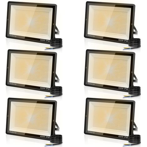 6PCS 400W Projecteur LED Extérieur, Spot LED Exterieur 40000LM Super Lumineux 3500K Blanche Chaude Éclairage de Sécurité Extérieur IP66 Imperméable pour Garage Jardin Terrasse Parking