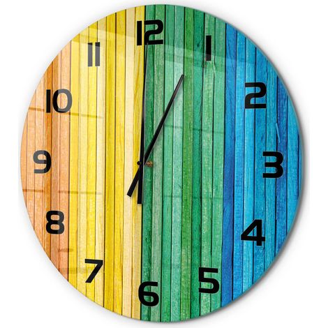 Horloge Murale Ronde Moderne en Verre Trempé Silencieuse Maison Bureau Rayures colorées fi 60 cm (1/5)