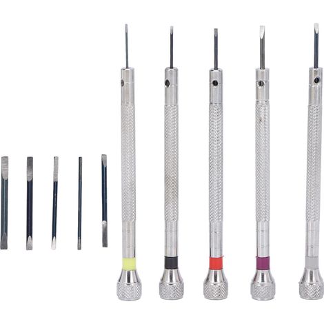 Ensemble de 5 Tournevis pour Montres en Acier de Tailles Différentes, Kit Professionnel de Réparation Horlogère (1/5)
