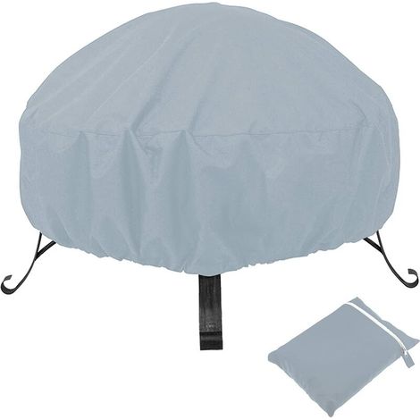Housse de Protection pour Braséro Rond, Bâche de Protection Braséro Réutilisable Imperméable Couverture pour Braséro Housse pour Foyer Extérieur avec Cordon de Serrage (122 x 46 cm, Gris)