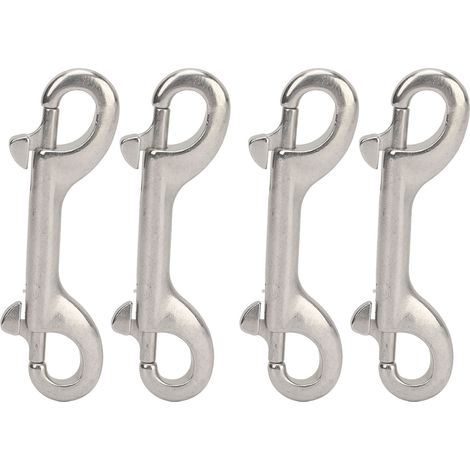 Quatre mousquetons à ressort doubles, en acier inoxydable 316 de qualité marine, de type B, adaptés aux cordes, chaînes et sangles. Longueur : 115 mm. Charge maximale : 110 kg. (1/5)