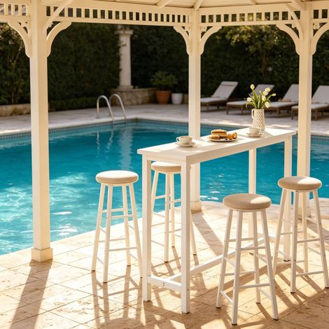 Tavolo alto da bar bianco 140 x 40 x 100 cm in MDF e metallo OKWISH (1/5)