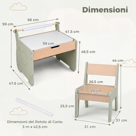 Pour dessiner, écrire et jouer, ensemble table et chaise enfant avec tableau réversible et rangement caché (1/5)