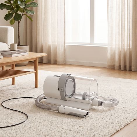 Aspirateur Toilettage Chien Chat 5 en 1 Tondeuse avec Aspiration Puissante 10kPa Grand Bac 2,5L Faible Bruit ≤65dB Blanc (1/5)