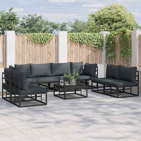 vidaXL Set Divano da Giardino con cuscino 8 pcs Nero Alluminio (1/5)