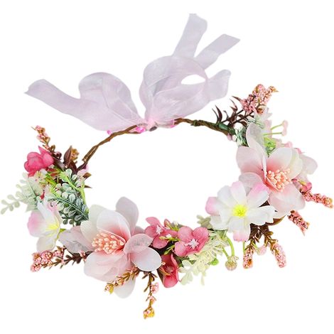 Couronne Florale - Bandeau Floral en Mousse et Fil de Fer - Pour Mariage Fête Printanière Cosplay - Diamètre 20 cm - 1 Pièce (1/5)