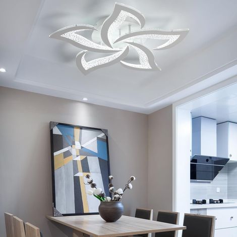 Modern Ceiling Light,23.6” Dimmable LED Chandelier Flush Mount,Remote Control Acrylic Flower Celing Lamp Fixture for Living Room Dining Room Bedroom Hallway 45W White (1/5)