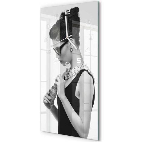 Horloge Murale Rectangulaire Verticale Cadeau Original Design Moderne Femme avec des lunettes 30x60 cm (1/5)