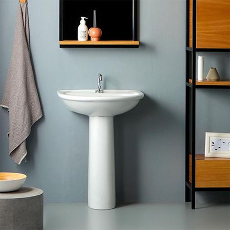 Lavabo a colonna da 65 cm in ceramica bianco lucido (1/4)