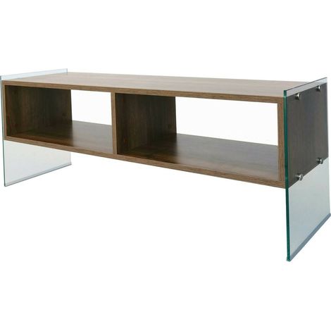 Dmora - Mobile porta TV Algorab, Credenza da soggiorno, Armadio basso per TV, Base parete attrezzata, 120x35h45 cm, Noce, con imballo rinforzato, con imballo rinforzato (1/5)